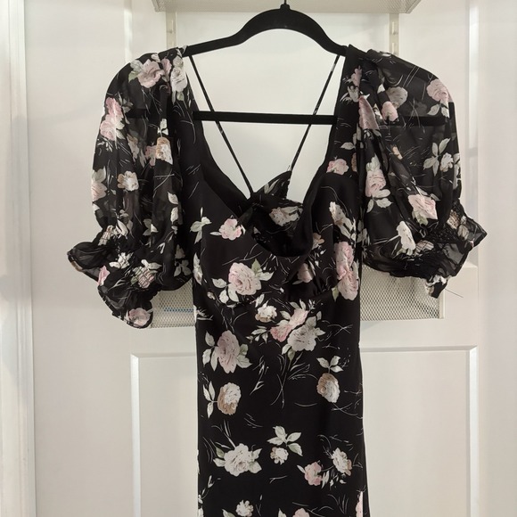 VICI Women's S Avani‎ Black Floral Print Midi Puff Sleeve Dress NWT Cottage Core - Picture 3 of 8